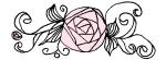 Illustrated pink rose with black swirlies.